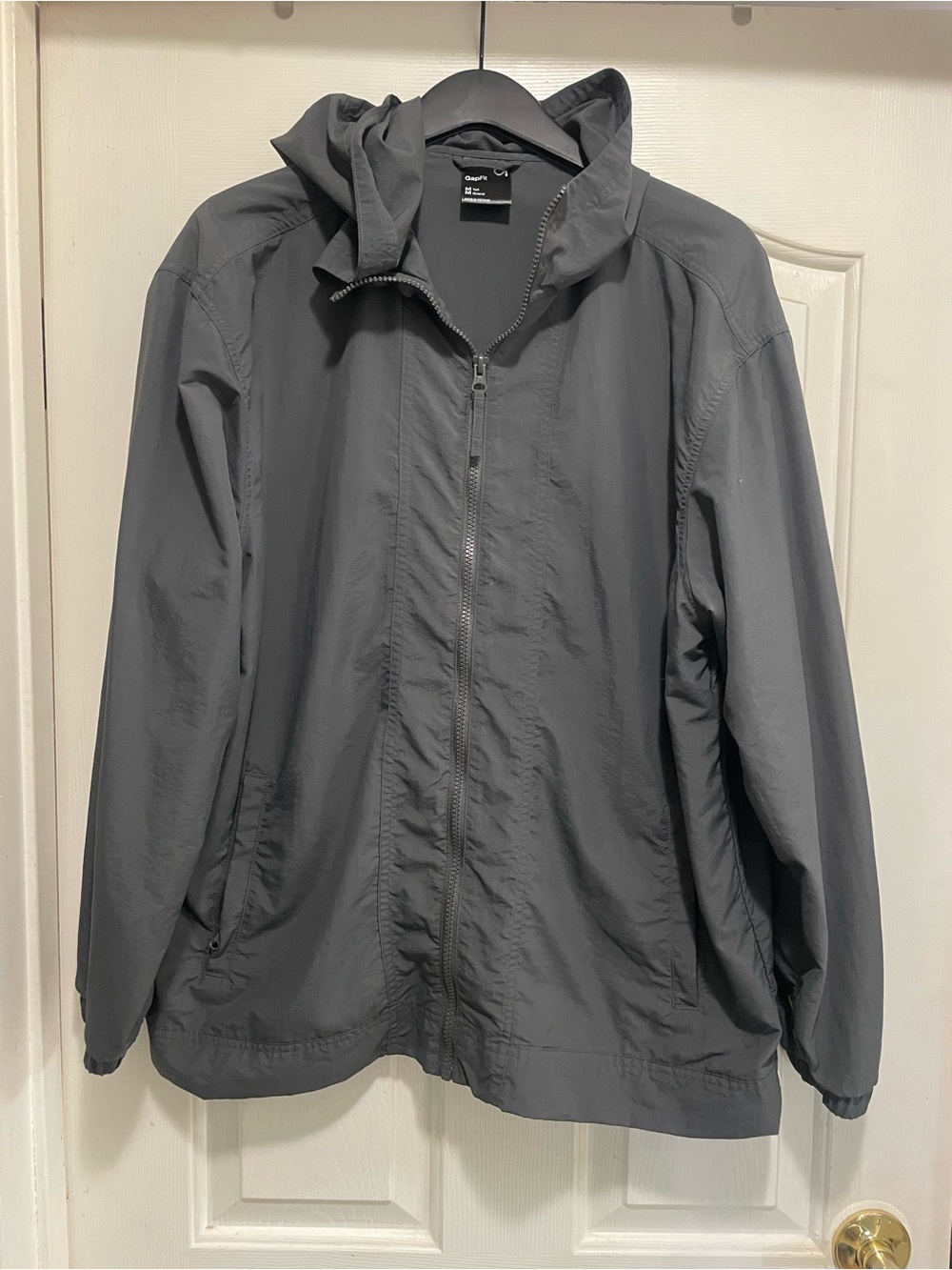 GapFit Crinkle Nylon Hooded Jacket – Size M Tall– Charcoal Gray – Full Zip